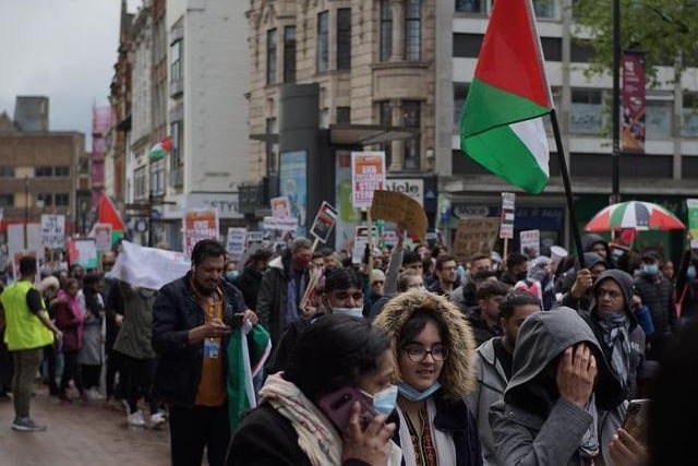 Protesters take to the streets of Northampton to show solidarity with Palestine on Saturday, May 22. Photo: Mantas Kaupas.