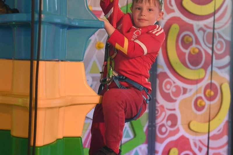 On the up - William Roberts, 7, of Ingoldmells on the Click 'n Climb.