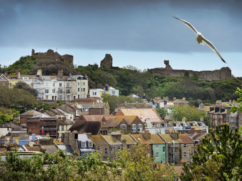 View of Hastings Castle from the Old Hollingsworth's Ford garage site in Braybrooke Road, Hastings. The garage was demolished in 1999. Pic taken on May 24 2021. SUS-210524-143104001