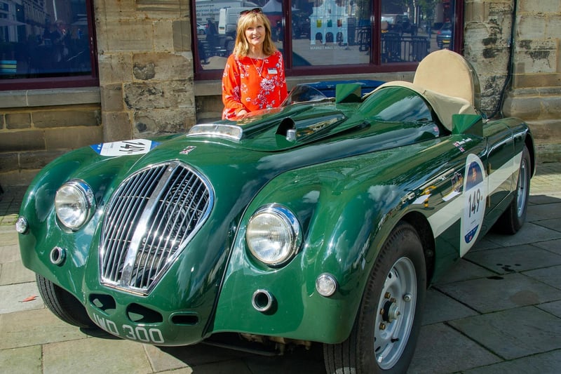 Bronwen Williams outside the Market Hall Museum with one of the Healey cars