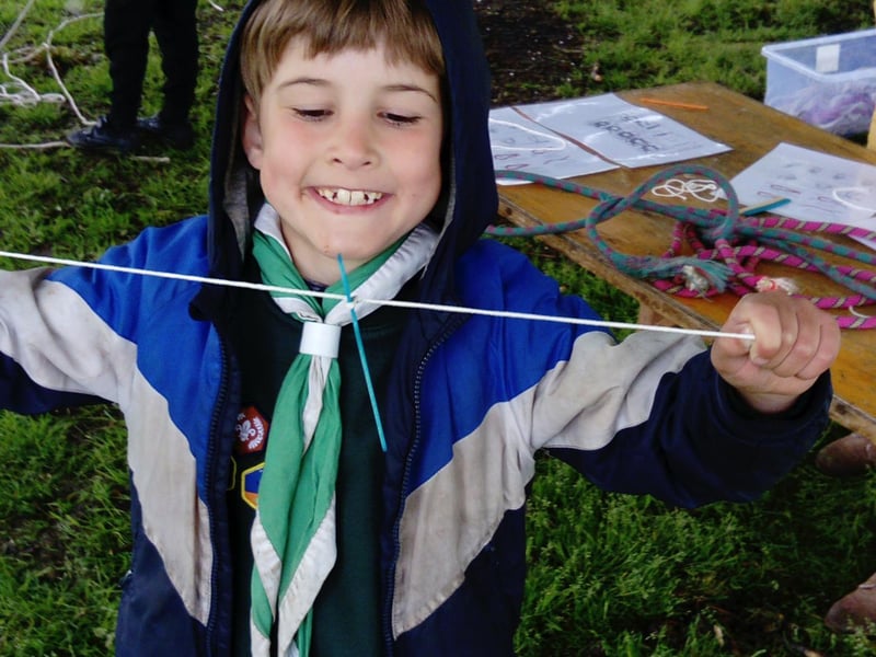 Kaleb practising his knots