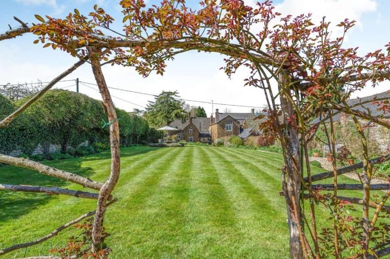 The garden view at the Bylands home up for sale in the village of Swerford near Chipping Norton (Image from Rightmove)