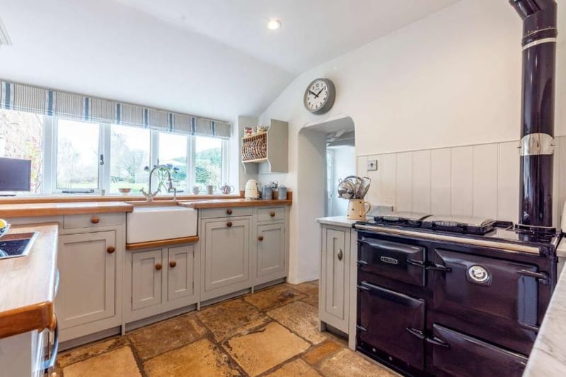 Kitchen at the Bylands home, a Cotswolds stone cottage for sale near Chipping Norton (Image from Rightmove)