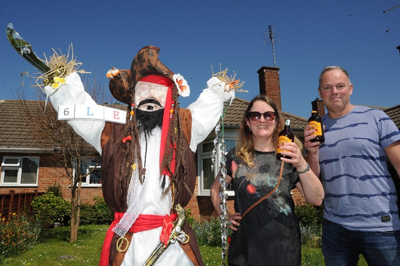 Scarecrow Festival at Werrington.   ian Sampson and Kathryn Spencer with Captain Jack EMN-210529-154952009