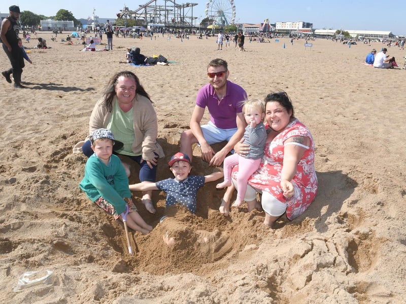 Fletcher Lee, 5, with Debbie Bentham, Spencer Lee, 8, Wayne Lee, Kely Coomes and 19-month-old Harriet Sewell.