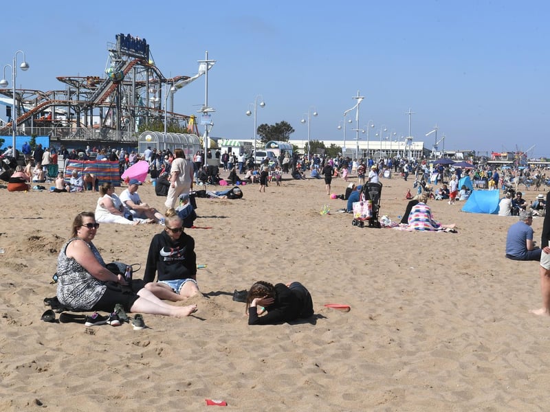 Crowds soaking up the sun on Skegness beach.