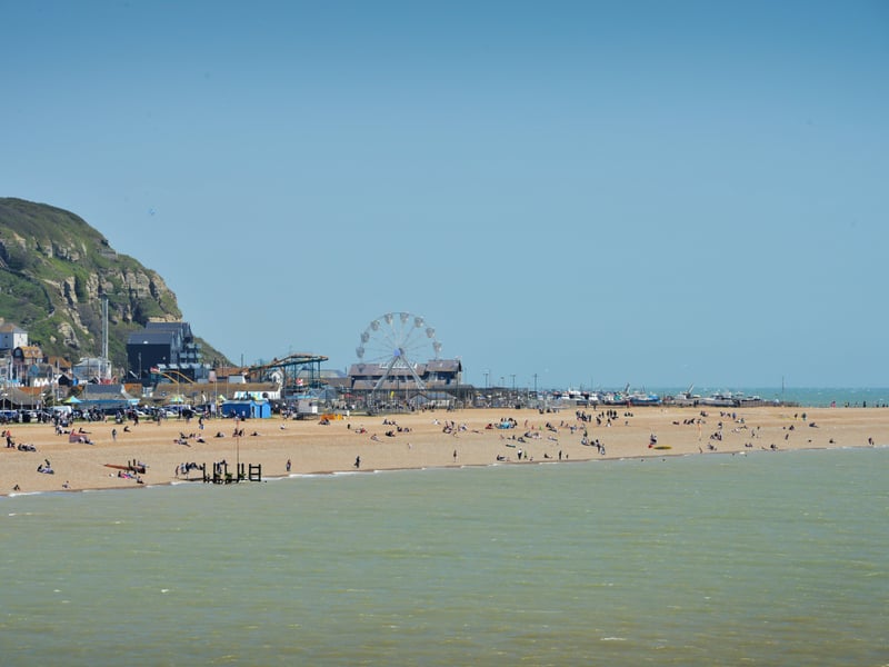 People enjoying the bank holiday weekend on May 30 in Hastings.View of Hastings beach from the pier. SUS-210531-071253001
