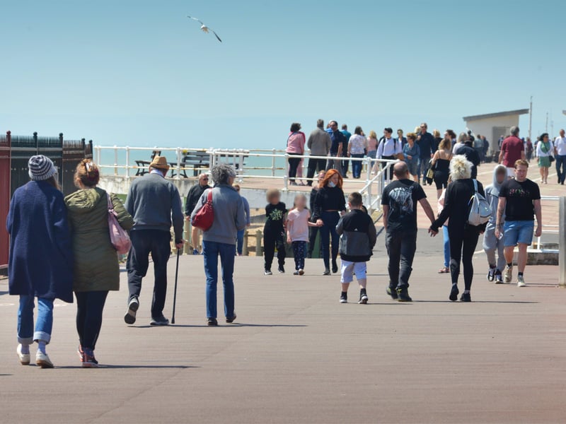 People enjoying the bank holiday weekend on May 30 in Hastings.
View of the seafront heading towards St Leonards. SUS-210531-071547001