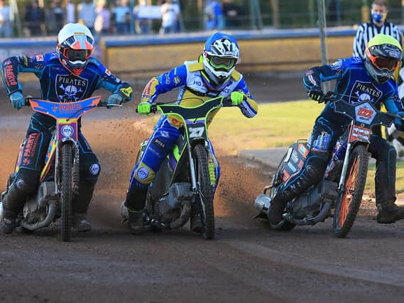 Action from Eastbourne Eagles' narrow win over Poole Pirates at Arlington Stadium / Picture: Mike Hinves