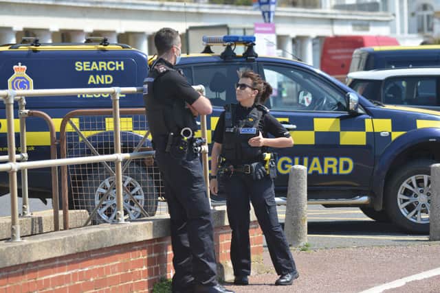 Coastguard and police pictured at Marina Car Park in St Leonards on June 3. SUS-210306-124931001