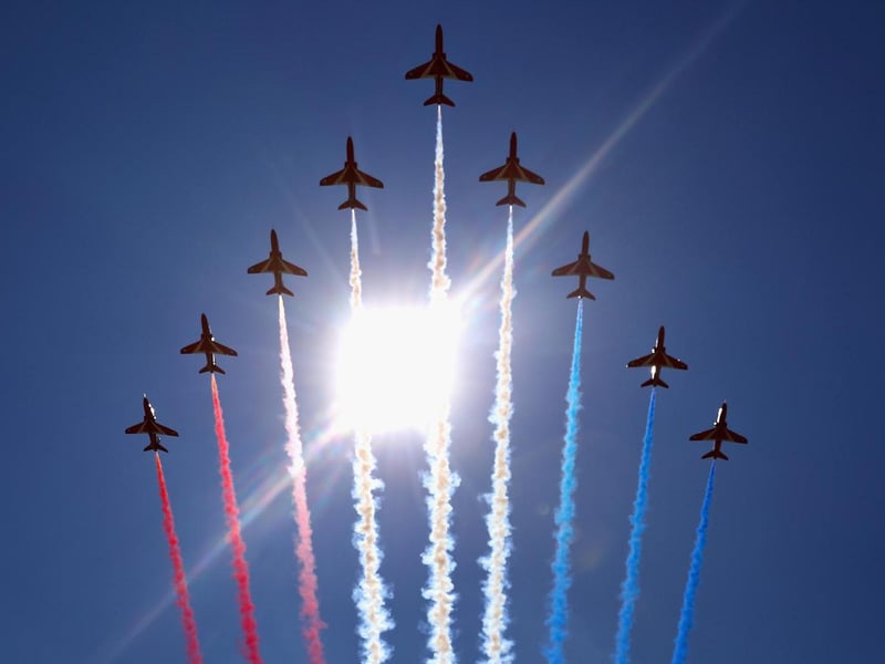 The Red Arrows will fly over Cambridgeshire this weekend (Pic: Getty)