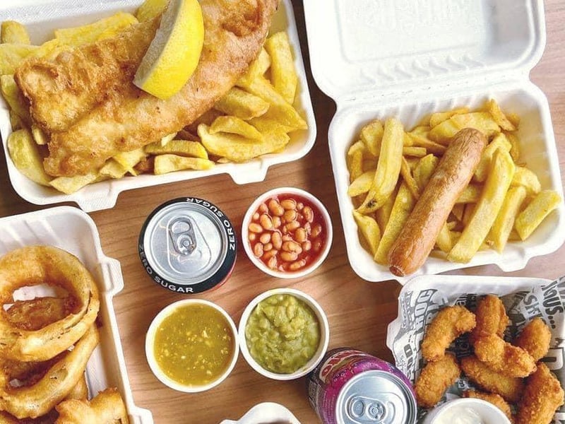 The Flying Fish is located on Churchill Way in Burton Latimer. They also sell kebabs, burgers and chicken. You can call them on 01536 721000.