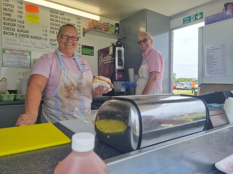 Jane Huskisson of Huskies Hot Food, pictured with Jo Noden, is quite the celebrity at Burgh le Marsh car boot sale after appearing on Channel 5's Bargain Brits by the Sea.