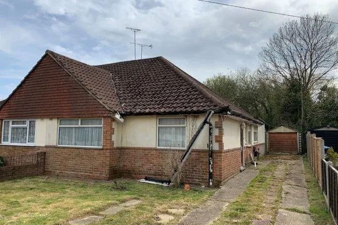 A semi-detached bungalow in need of modernisation. For sale by auction on June 10 with a guide price of £240,000.
