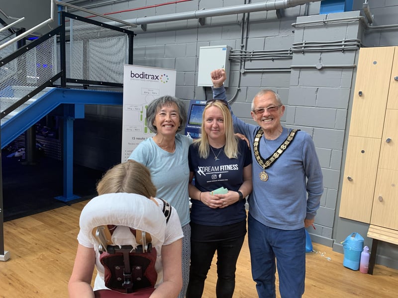 Town Mayor Steve Goodheart with Dream fitness staff