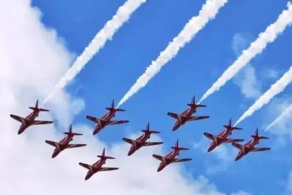 The Red Arrows are based at RAF Scampton in Lincolnshire.