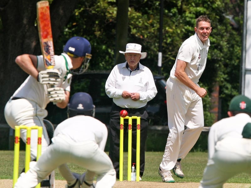 Phil Weir bowls to James Chadburn