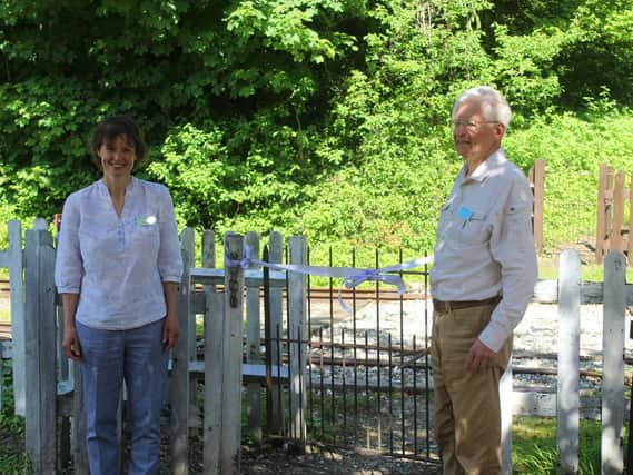The renewed trails being officially opened by Amberley Museum director Valerie Mills and Tim Burr of the South Downs National Park Authority