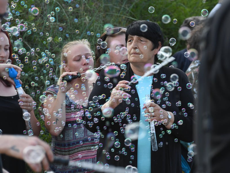 Bubbles released at Chapel St Leonards beach front, for DJ and Bethany