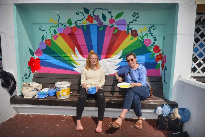 Community art project on St Leonards seafront next to Goat Ledge.

Frances Boyd and Rebecca Child from Seaview Project SUS-210506-123945001
