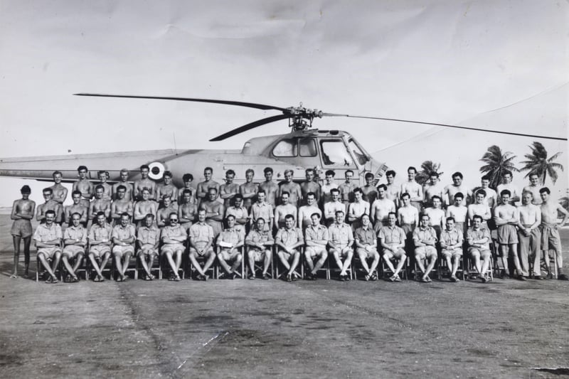 David Williams was an aircraft assistant in the RAF. Pictured at Christmas Island with the helicopter section. SUS-210906-115629001