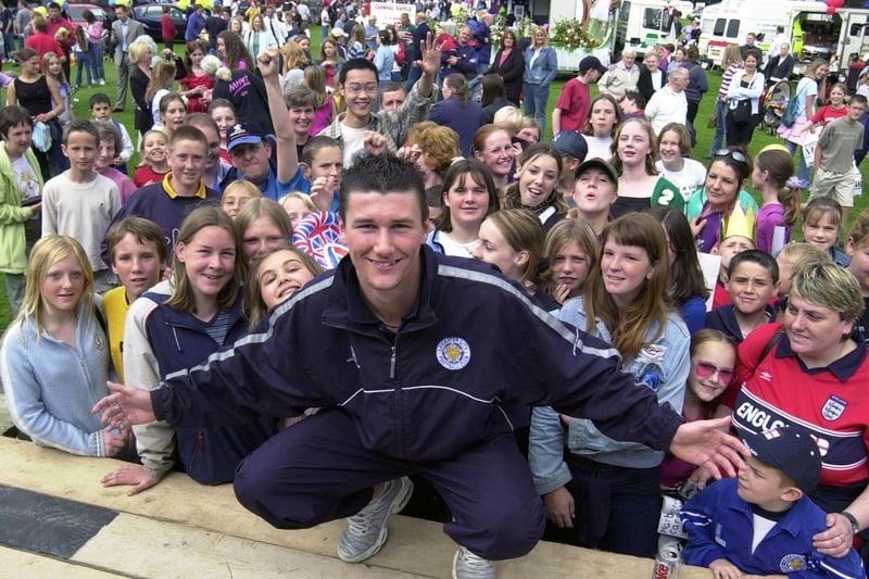 Fans zone...Leicester City footballer Tommy Wright opens Harborough carnival.
PICTURE: ANDREW CARPENTER