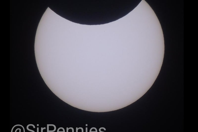 Northampton Twitter user @SirPennies captured this sharp shot by using solar filter paper between two pieces of cardboard over the lens of his camera before zooming in.
