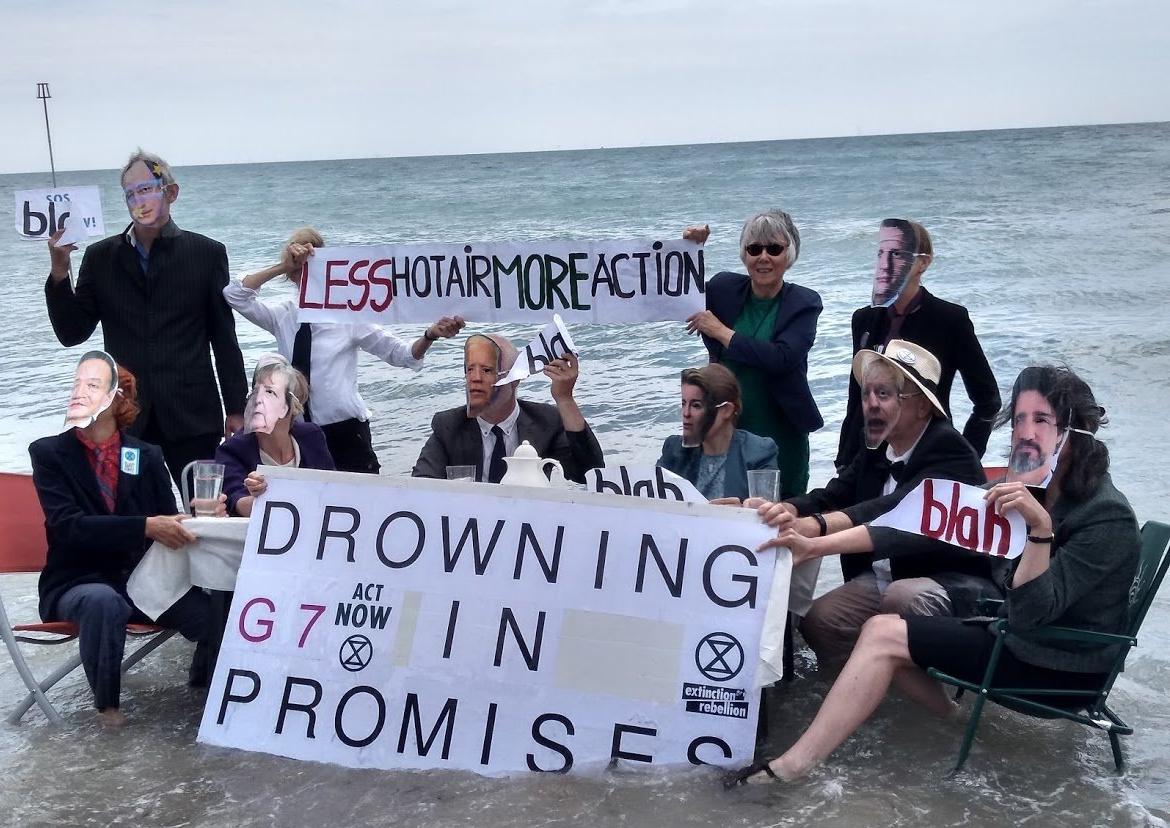 Protestors on Worthing beach