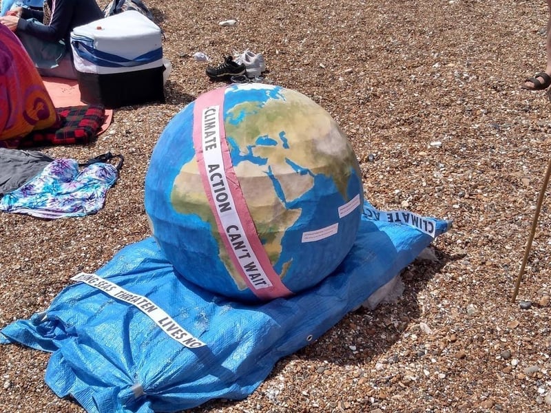 Protestors on Worthing beach