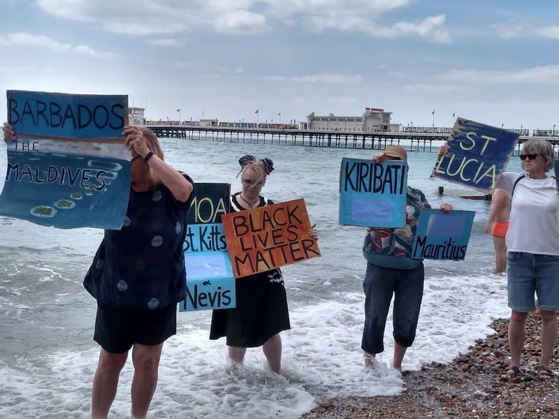 Protestors on Worthing beach