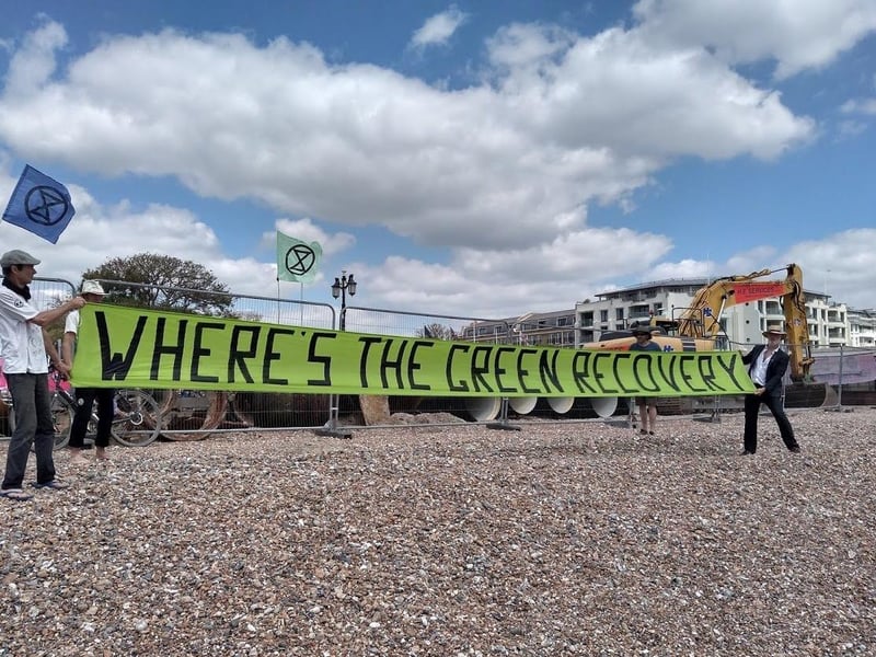 Protestors on Worthing beach