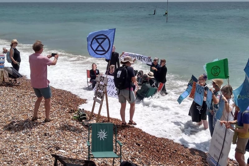Protestors on Worthing beach