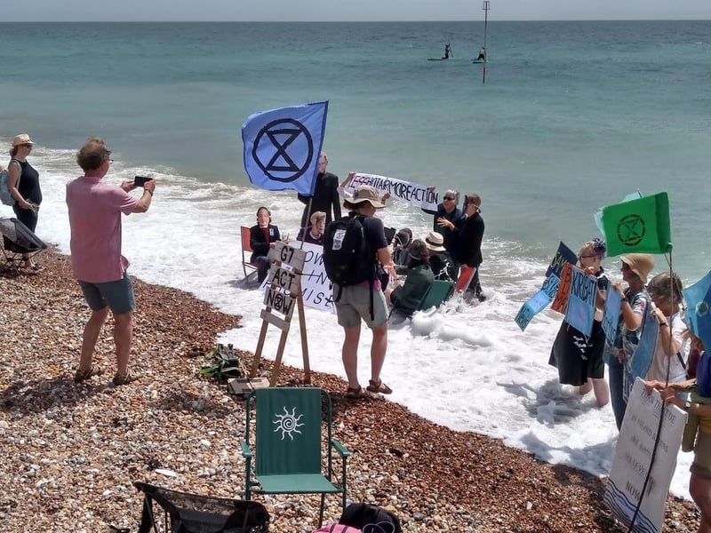 Protestors on Worthing beach
