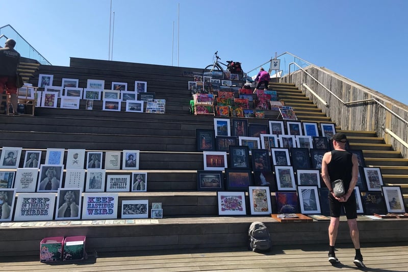 Local artists display their work on the pier in Hastings