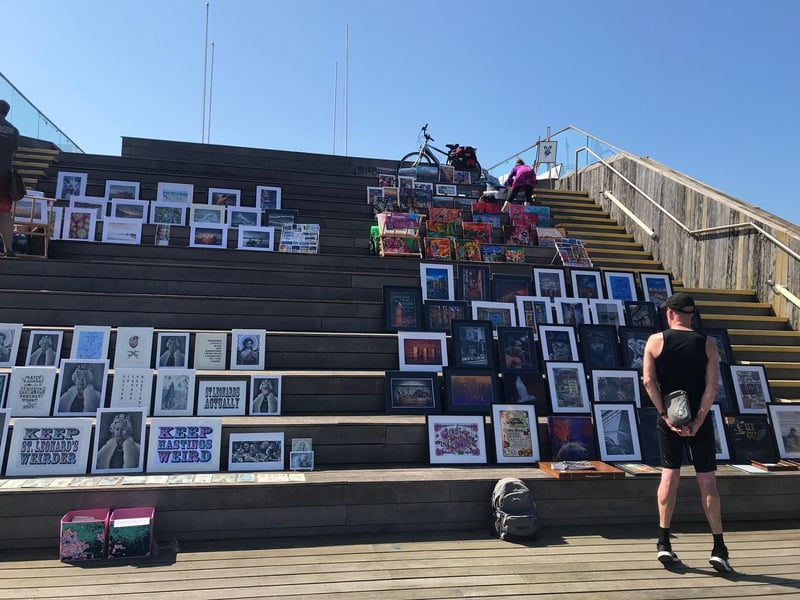Local artists display their work on the pier in Hastings