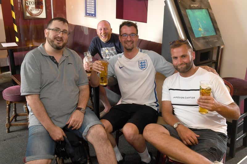 Euro 2021 fans watching England v Croatia in Marquis of Granby, Northgate. EMN-210614-094957001