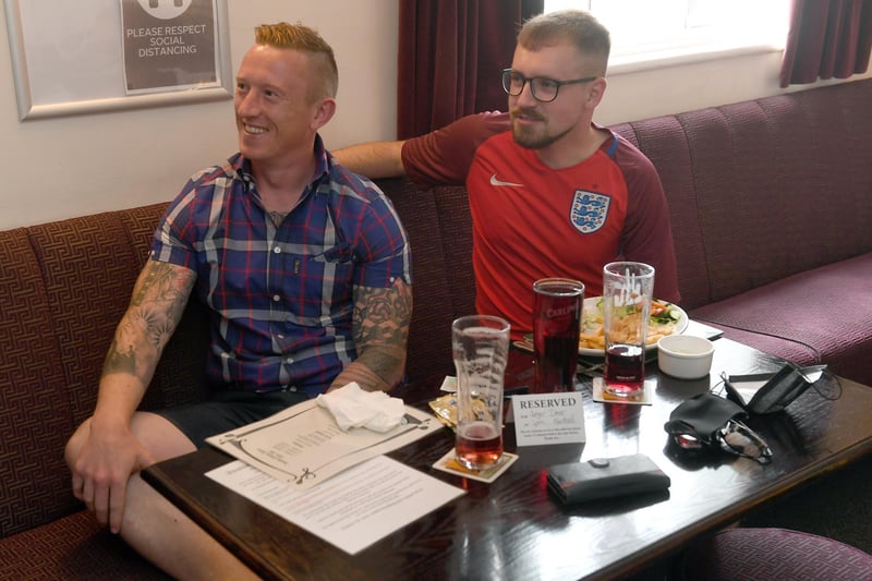 Euro 2021 fans watching England v Croatia in Marquis of Granby, Northgate. EMN-210614-094947001