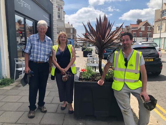 Councillor Garry Peltzer Dunn, Karen Young and councillor Robert Nemeth, who set up the Blooming Boundary campaign were on hand to help with the planters
