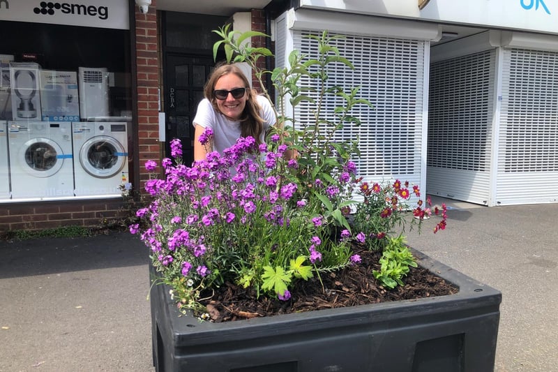 Kate Bradbury, local resident, author and wildlife gardener who has appeared on Springwatch and Gardeners World, has adopted the planter outside Hills in Station Road