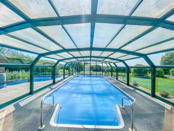 The amazing swimming pool with views across the Harborough countryside