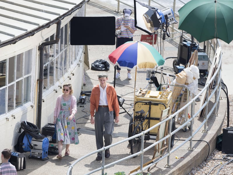 Bill Nighy was filming at Worthing Lido this week. Other actors were seen wearing what looked to be 1950s clothing.
