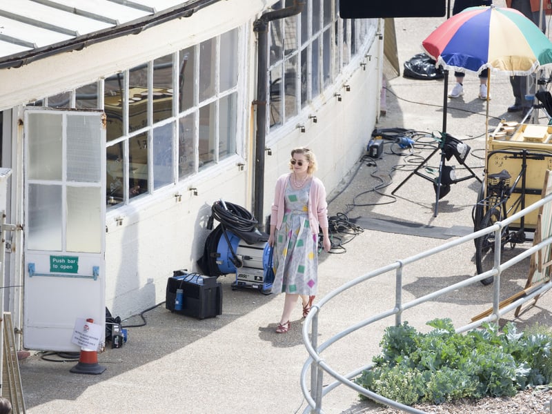 Bill Nighy was filming at Worthing Lido this week. Other actors were seen wearing what looked to be 1950s clothing.