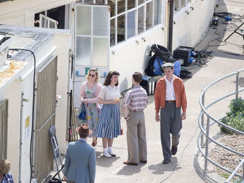 Bill Nighy was filming at Worthing Lido this week. Other actors were seen wearing what looked to be 1950s clothing.