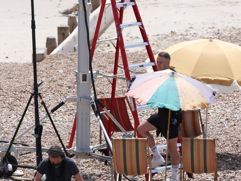 Bill Nighy was filming at Worthing Lido this week. Other actors were seen wearing what looked to be 1950s clothing.