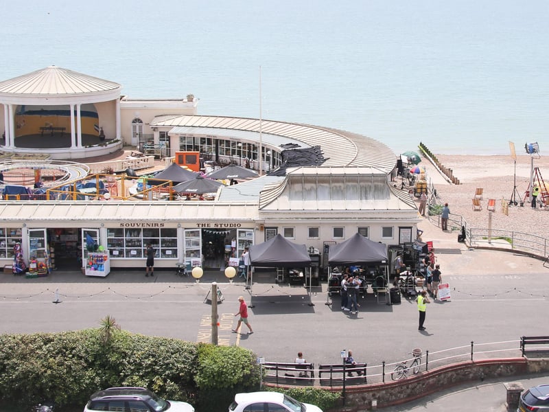 Bill Nighy was filming at Worthing Lido this week. Other actors were seen wearing what looked to be 1950s clothing.