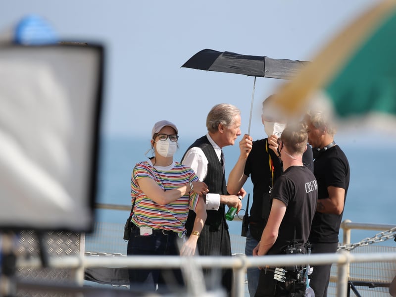 Bill Nighy was filming at Worthing Lido this week. Other actors were seen wearing what looked to be 1950s clothing.
