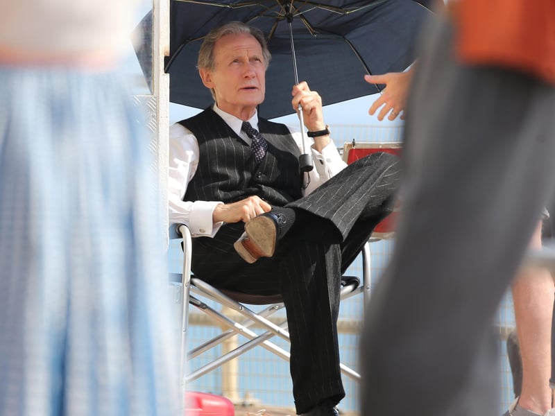 Bill Nighy was filming at Worthing Lido this week. Other actors were seen wearing what looked to be 1950s clothing.