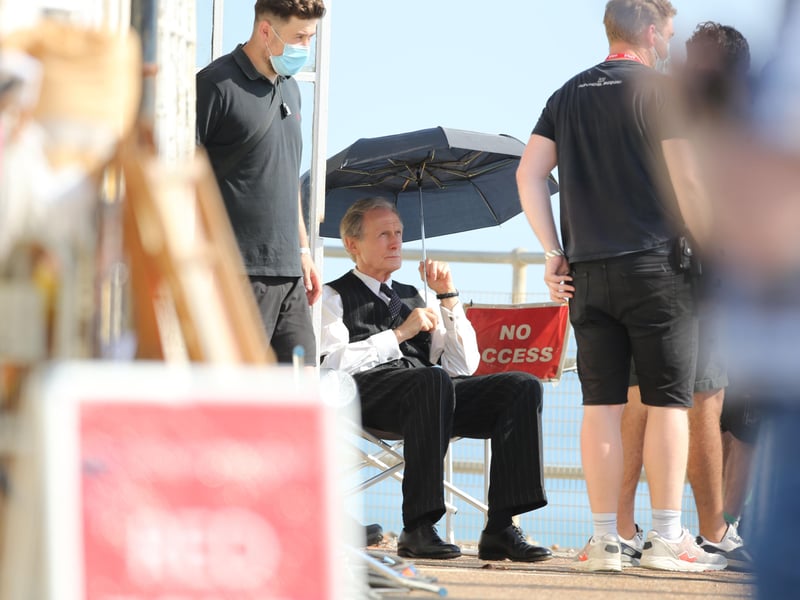 Bill Nighy was filming at Worthing Lido this week. Other actors were seen wearing what looked to be 1950s clothing.