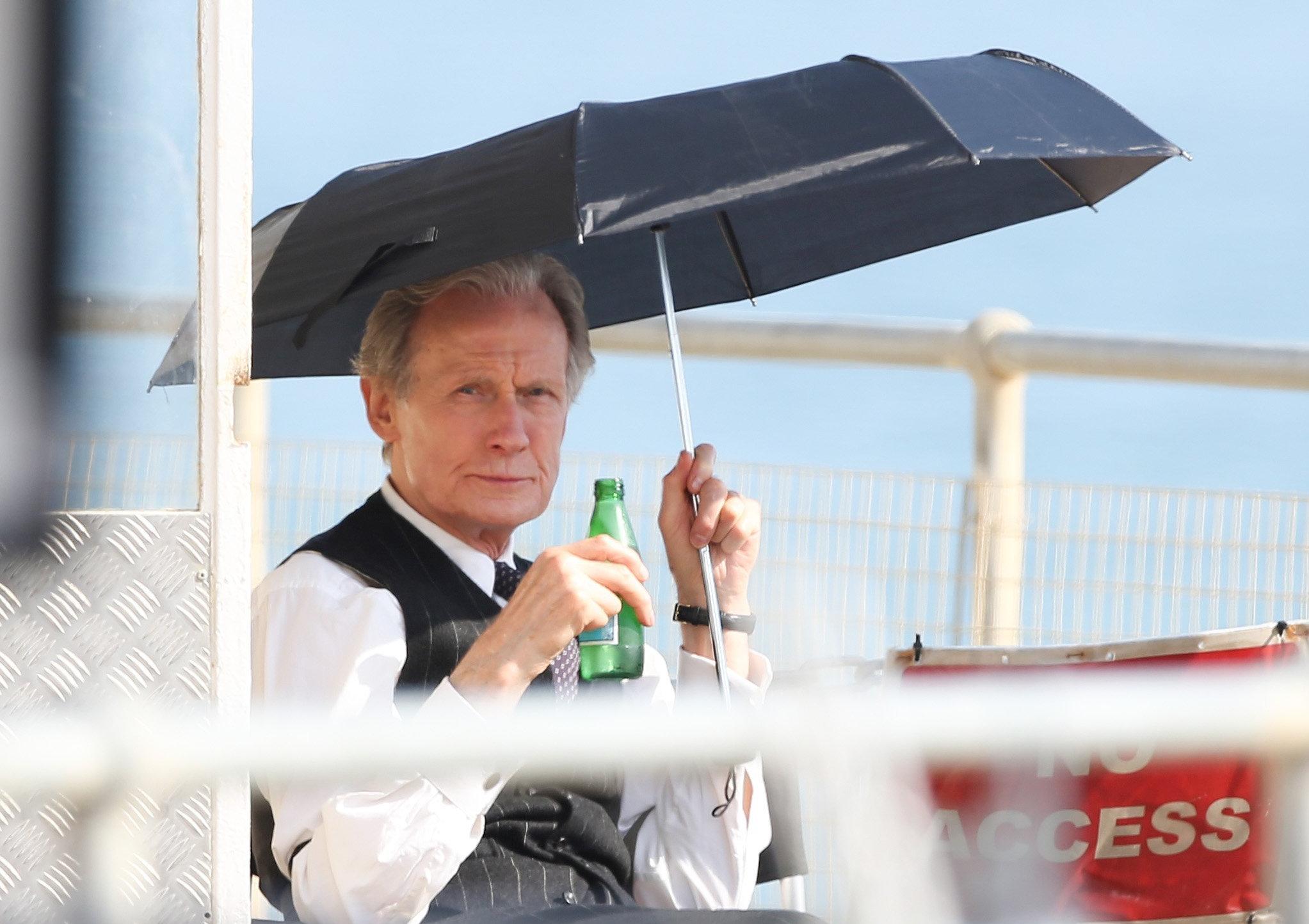 Bill Nighy was filming at Worthing Lido this week. Other actors were seen wearing what looked to be 1950s clothing.