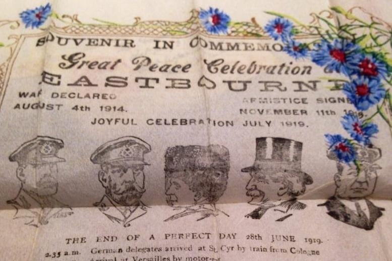 A serviette from the July 1919 Peace Celebrations in Eastbourne